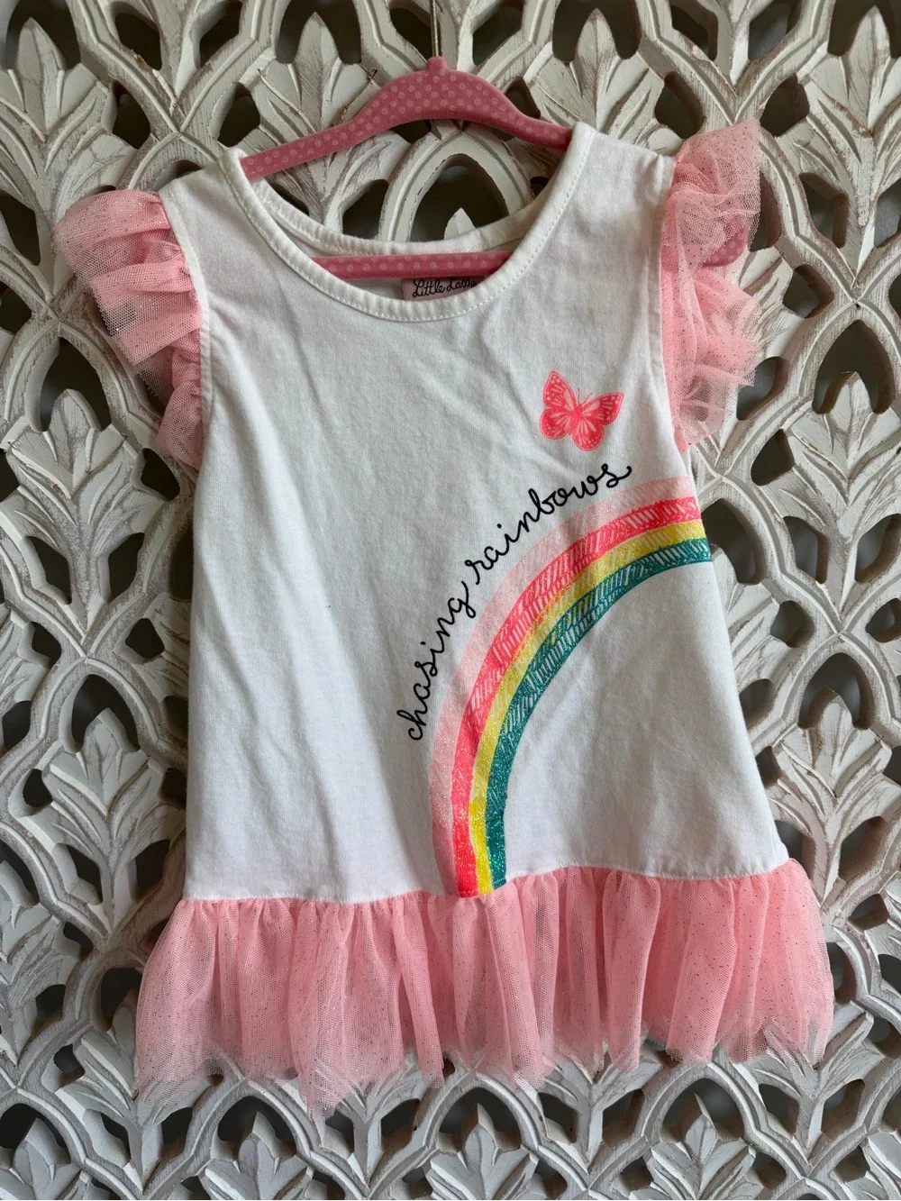 Little Lass Girls Size 6 Rainbow Tulle Top & Butterfly Vest Set